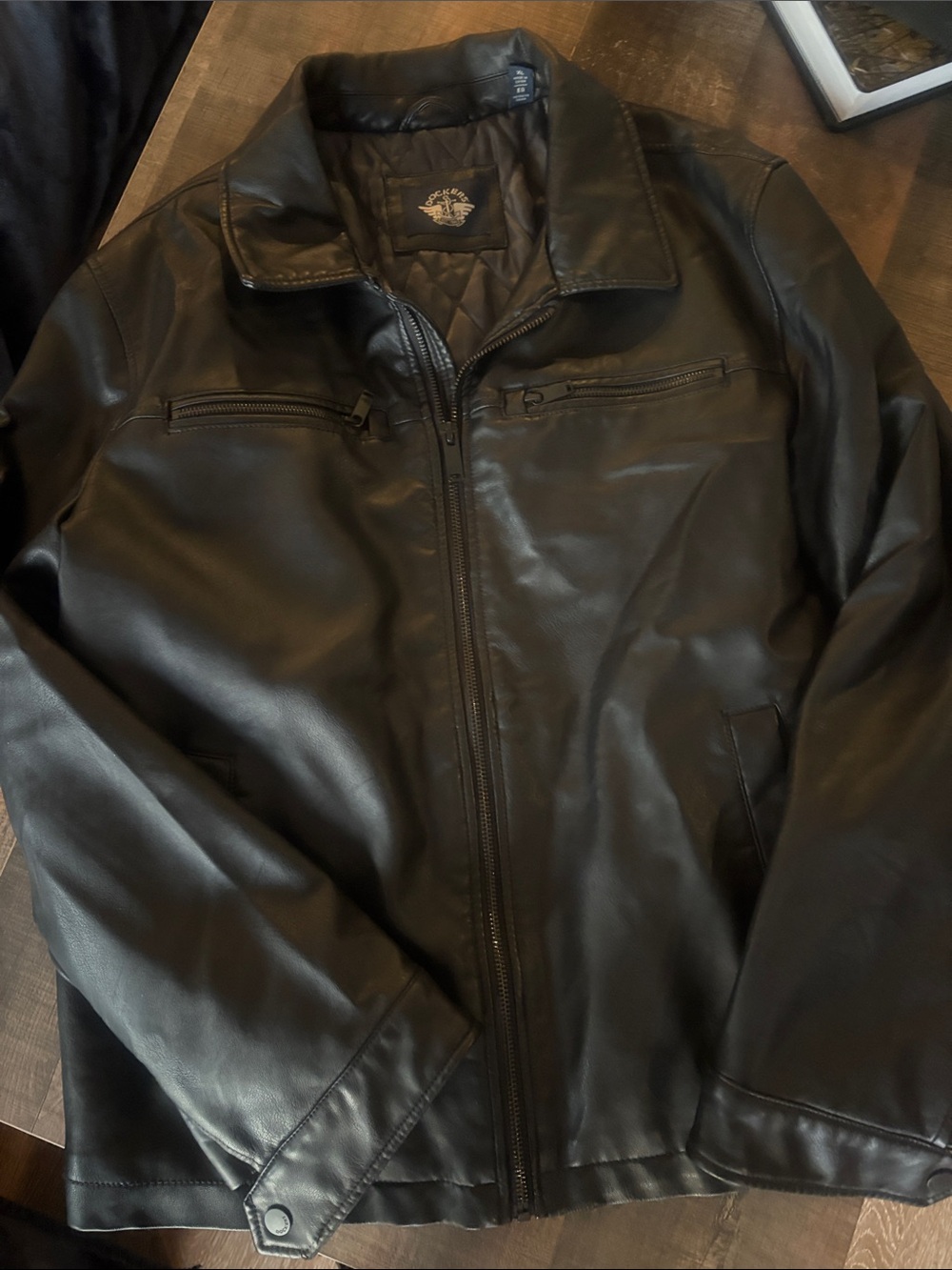 Dockers Black Faux Leather Bomber Jacket XL